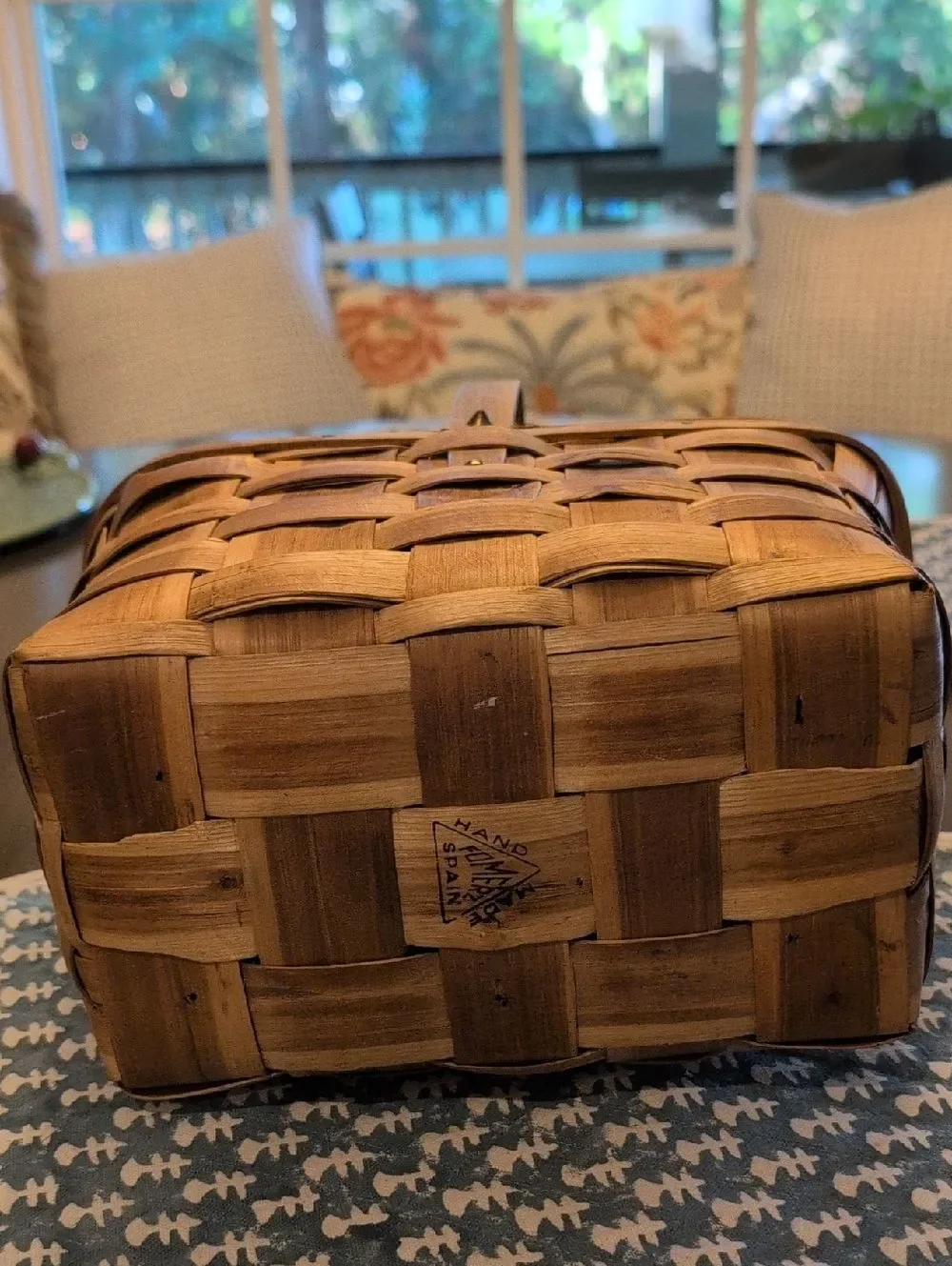 Hand Crafted Woven Wooden Picnic Basket with Handle Made In Spain